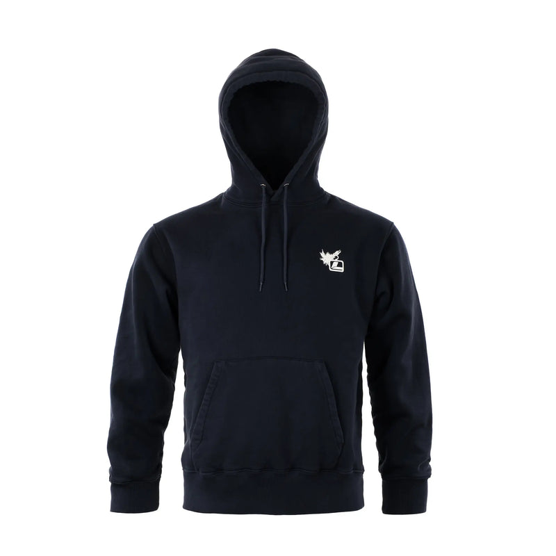 Load image into Gallery viewer, Men's logo hoodie with small chest logo on dark pullover hood
