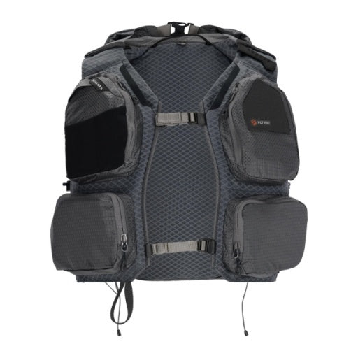 Load image into Gallery viewer, Simms Flyweight vest pack, dark gray, front panel and side pockets
