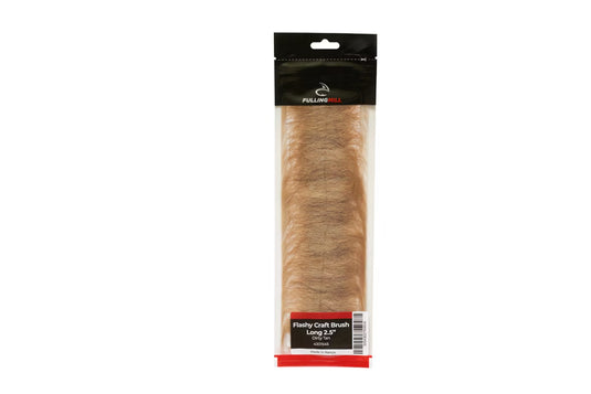 Craft brush with dense long fibers in dirty tan sleeve
