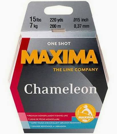 MAXIMA Chameleon One Shot fishing line package, gray and gold branding on card