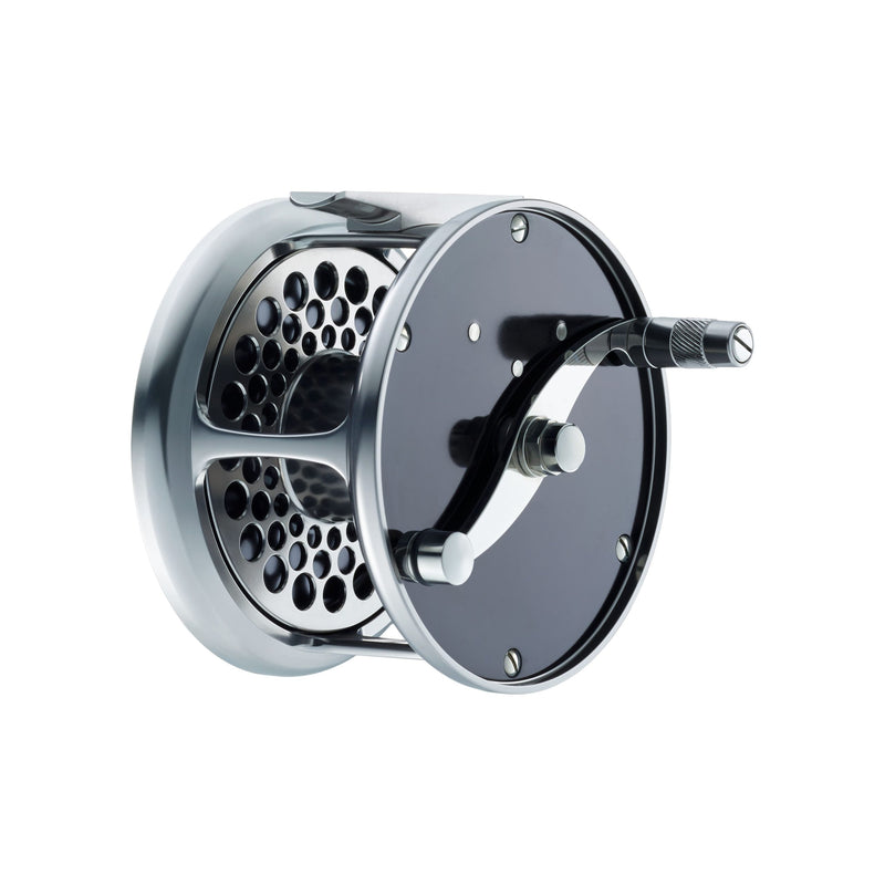 Load image into Gallery viewer, Loop Classic Series reel with chrome frame, black plate, and rivet-style inlays
