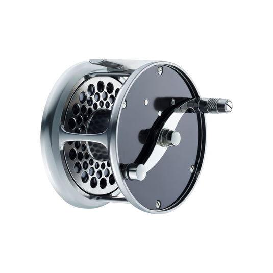 Loop Classic Series reel with chrome frame, black plate, and rivet-style inlays