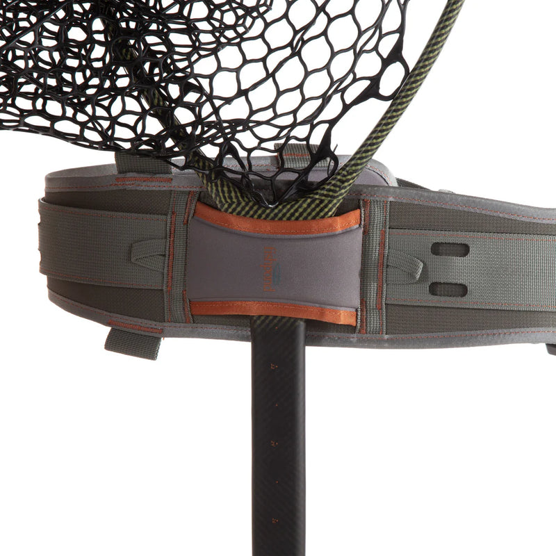 Load image into Gallery viewer, Fishpond South Fork wading belt detail: gray webbing, orange strap, and adjustment tabs
