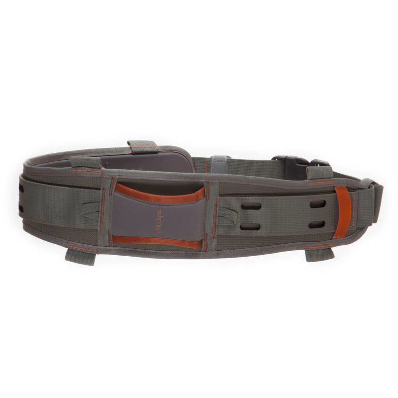 Load image into Gallery viewer, Fishpond South Fork wading belt in gray with orange accent strap and buckle
