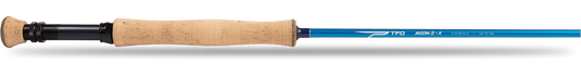 TFO Axiom II-X fishing rod, blue blank with cork handle and reel seat