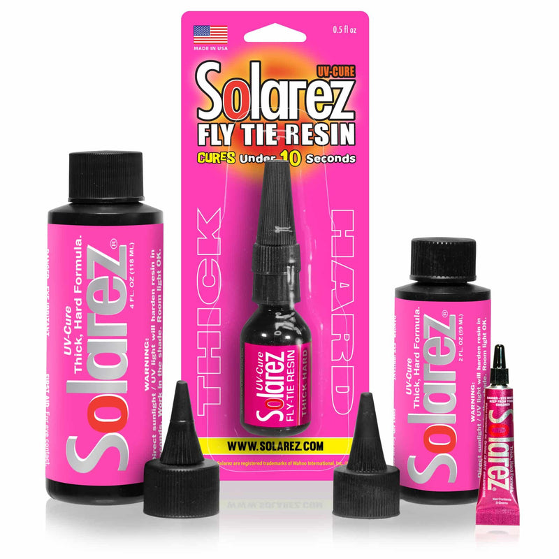 Load image into Gallery viewer, Thick-hard UV cure resin bottles and applicators, black caps; Solarez branding.
