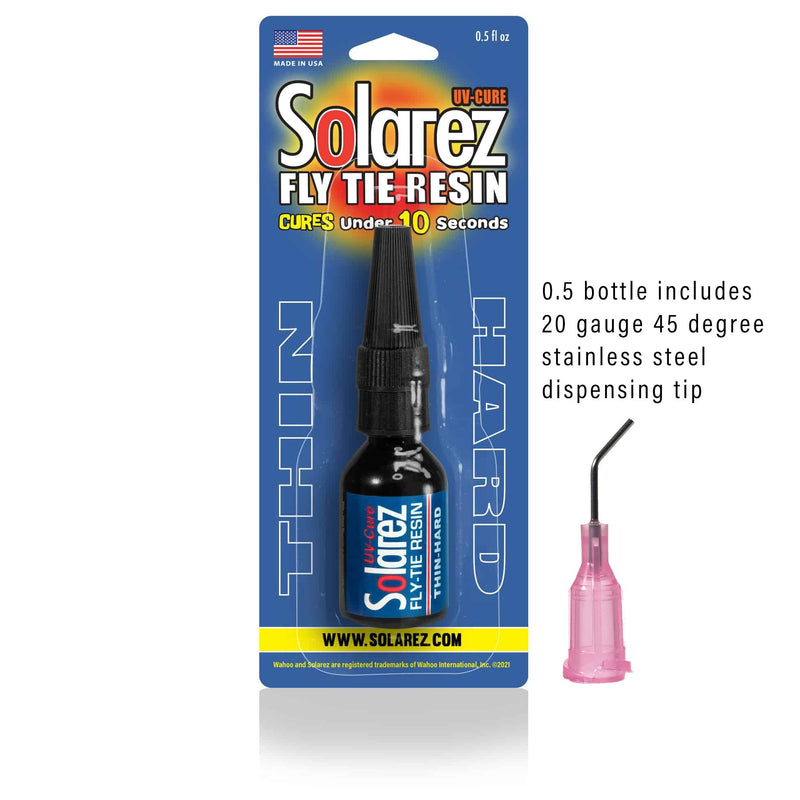Load image into Gallery viewer, Solarez fly-tie resin blister pack with black 0.5 oz bottle and pink dispensing tip.
