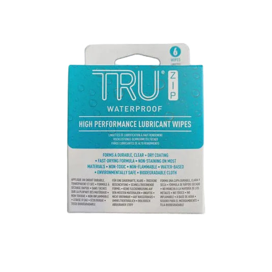 TRU II waterproof high performance lubricant wipes, 6-pack, blue and white packaging