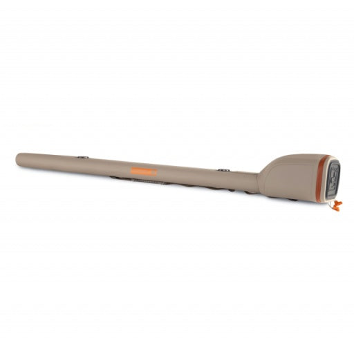 Tan rod and reel case with orange zipper and end cap