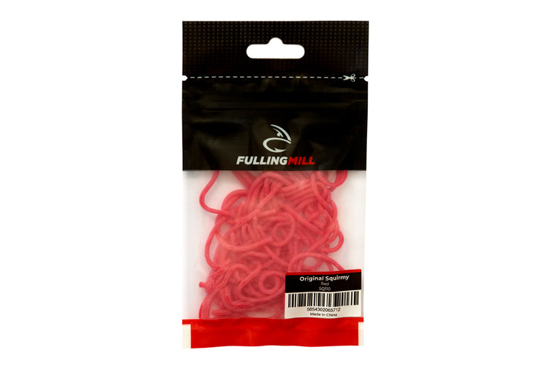 Load image into Gallery viewer, Red Squirmy fly-tying material, packaged bunch
