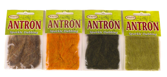 Wapsi Antron sparkle dubbing assortment in bags: black, white, light yellow, orange