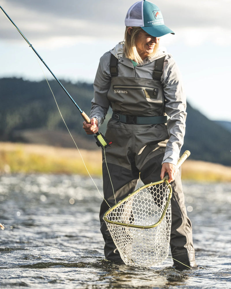 Load image into Gallery viewer, Women’s stockingfoot waders with chest pocket and suspenders, dark olive and black
