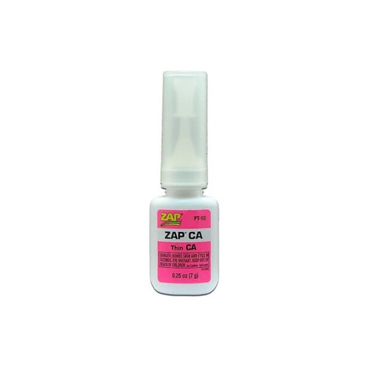 Thin CA adhesive bottle, clear nozzle, pink label, 0.25 oz